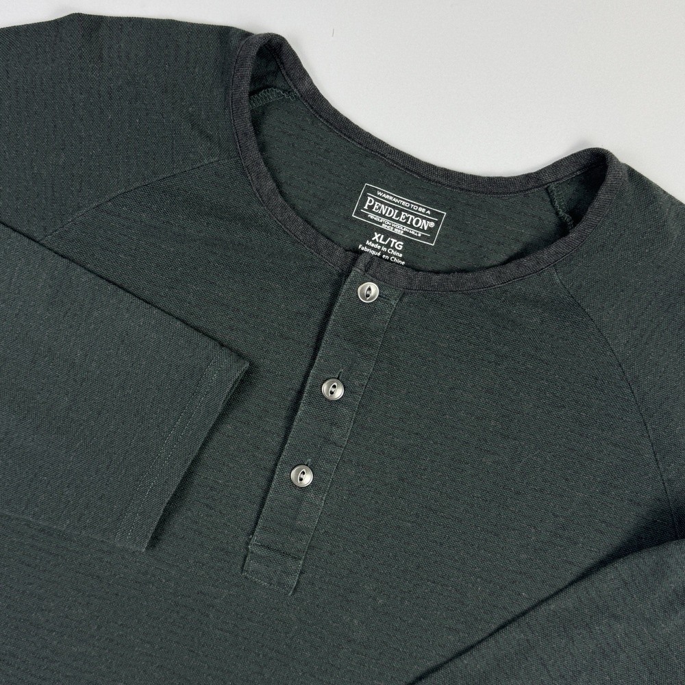 Pendleton Mens‎ Shirt Extra Large LONG-SLEEVE DESCHUTES HENLEY Green Gray Stripe